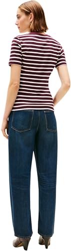 Tommy Hilfiger Damen T-Shirt Kurzarm Slim Cody Rundhalsausschnitt, Mehrfarbig (Deep Burgundy/Ecru STP), XS – Ansicht 3