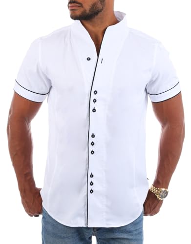 Carisma Herren Uni Kurzarm Stehkragen Hemd Freizeit Casual einfarbig Basic...