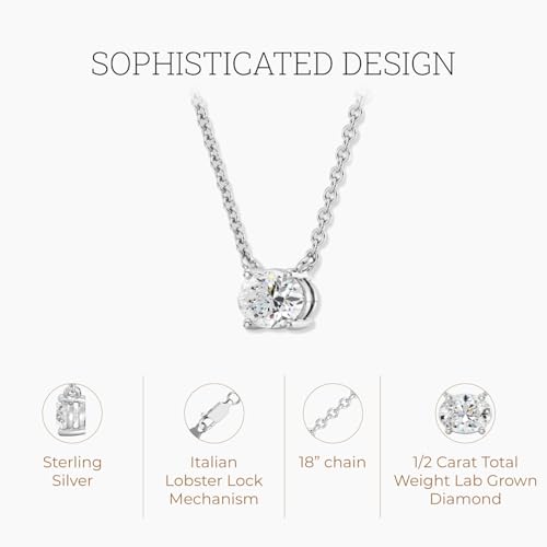 GILDED 1/2 CTTW Lab-Grown Diamond Solitaire Pendant, Sterling Silver, 18" Chain, Tarnish-Resistant, Ethical Jewelry, Gift-Ready for Women2