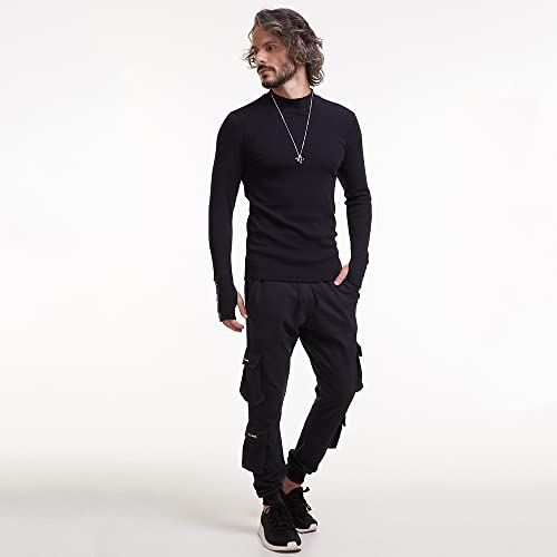 Blusa Canelada Masculina Manga Longa com Luva Preta (P)