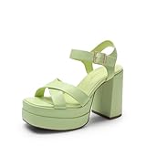 DREAM PAIRS Sandalias de tacón alto con plataforma para mujer, puntera abierta, cuadrada, correa al tobillo, zapatos Y2K para fiesta y brunch SDHS2330W, Poliuretano verde, 39 EU