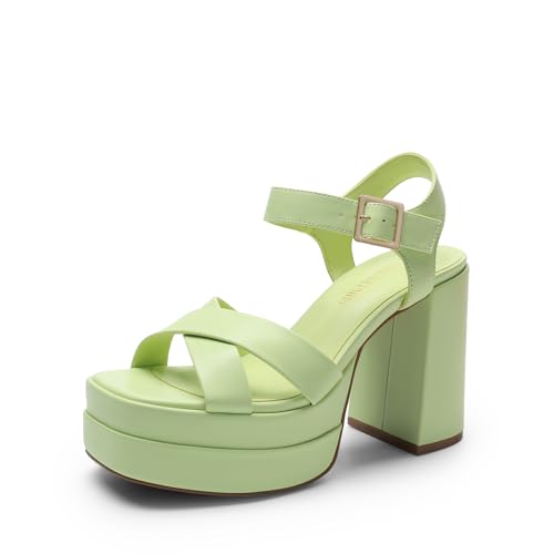 DREAM PAIRS Women's Heeled Sandals SDHS2330W,Size 6,Green-Pu,SDHS2330W