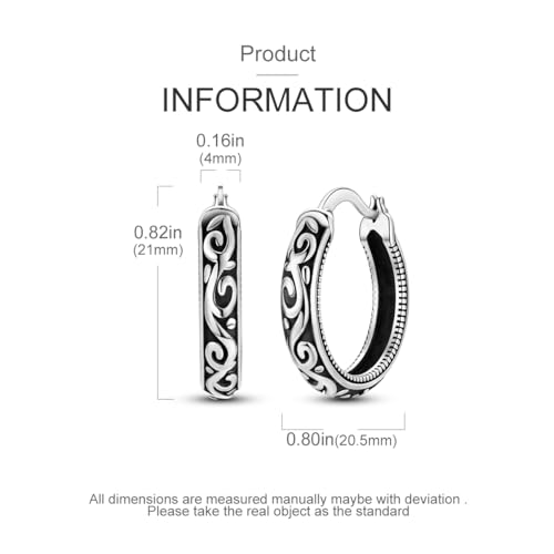 Hapour Vintage Filigree 925 Sterling Silver Oval Small Hoop Earrings for Women Fashion Flower Dainty Huggie Hoops Hypoallergenic Trendy Jewelry Birthday Gifts for Her4