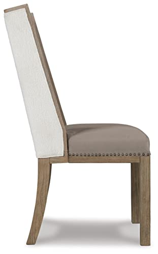Signature Design By Ashley Chrestner 19.38" Modern Upholstered Dining Side Chair With Nailheads, 2 Count, White & Light Brown #TOP5