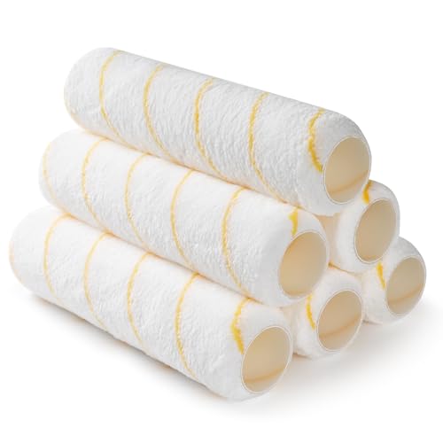 YiBaiBrush Paint Roller Covers 6 Pack 9 Inch Microfiber Paint Roller 3/8 Nap Covers for Paint Roller Frame Rollers for Painting Paint Supplies for Painting Walls