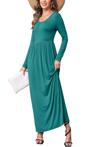 Image of EUOVMY Women's Long Sleeve Loose Maxi Dresses Casual Long Dresses with Pockets