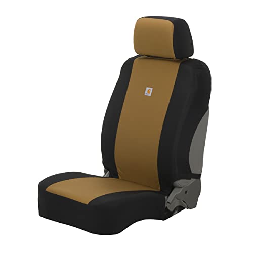 Carhartt Universal Nylon Duck Canvas Fitted Bucket Seat Cover, Durable Seat Protection with Rain Defender, Single, Black and Carhartt Brown