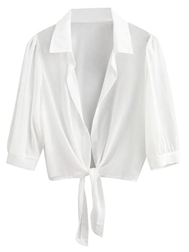 ZAFUL Women's Bikini Swimwear Cover Up Semi-Sheer V Neck Button Up Top Shirt Blouse Beachwear