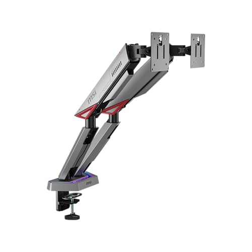 MSI MPG MT161DR - Premium RGB Dual Monitor Stand Arms 17-38 Support VESA Compatible Adjustable Spring Assisted Mount 35.2 lbs per Screen Capacity Clamp & Grommet Quick Release Plate - Black