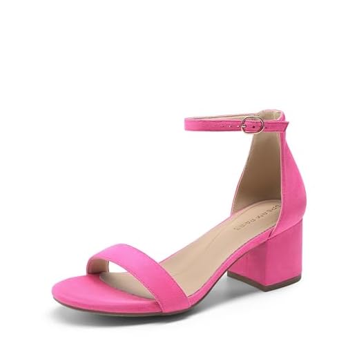 DREAM PAIRS Womens Low-Chunk Low Heel Pump Sandal Fuchsia/Suede - 8.5