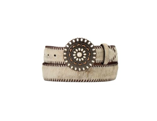 Nocona Women's Belt with Calf Hair and Whip Stitch, Light Brown, Medium