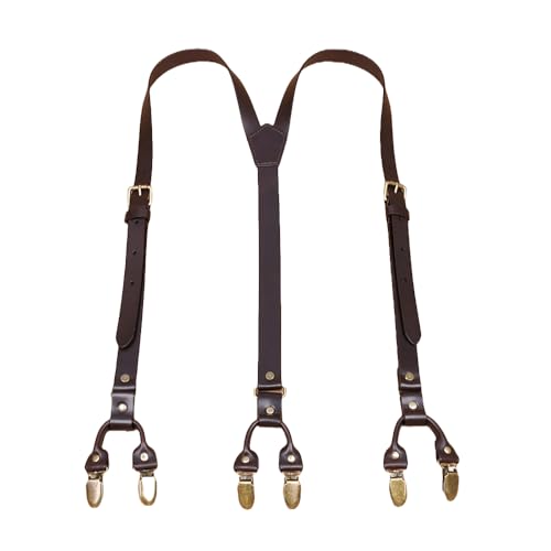 Tirantes para hombre BaronHong de piel auténtica con 6 clips de metal y correas ajustables
