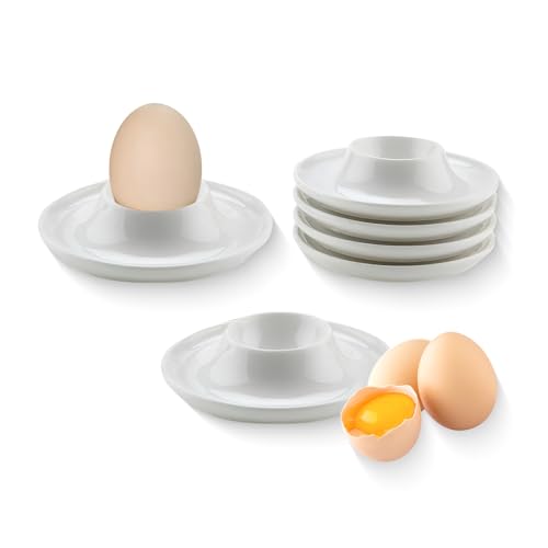 6PCS Egg Cups, Plastic Egg Stand Plates Stackable Soft Hard Boiled Eggs Holder with Round Base for Serving, Breakfast, Brunch - Kitchen Table Decor (White)