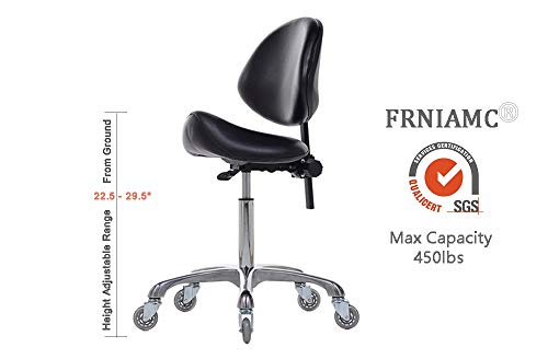 Image of Adjustable Saddle Stool Chairs with Back Support Ergonomic for Medical Clinic Studio Salon Office and Home (Black)