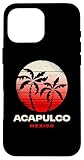 Carcasa para iPhone 16 Pro MAX Acapulco México Vacaciones de Verano Retro Atardecer Palma