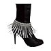 Handmade Silver Western Boot Anklet Pair With Long Wavy Fringe, Premium USA-Made Shoe Chain Bracelets For Women, BC293