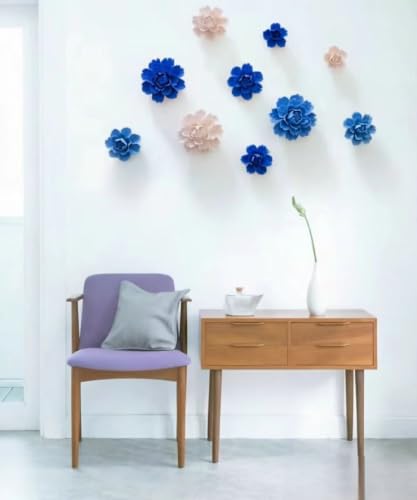 Image of AMERRY Royal blue,Peony, 2.76 inch,Ceramic Flower Wall Art Decor, Artificial Flower Wall Sculpture,Handmade Ceramic Flowers for Home,Hallway,Living Room, Kitchen,Bathroom