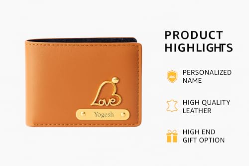 Image of Thebaegift Men's Personalized Wallet I Customized Slim Stylish Leather Purse with Name & Charm I Unique Birthday Anniversary Gift for Men Boy Love Husband Employees Clients (TAN IMP)