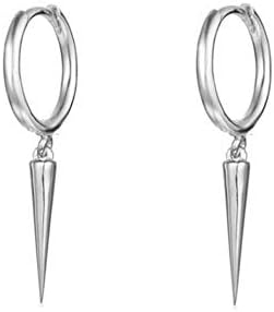 Minimalist Spike Dangle Drop Hoop Earrings for Women Girls Men Sterling Silver Charms Hoops Cuff Cartilage Stud Tragus Helix Wrap Geometric Hypoallergenic Fashion Personalized Punk (Silver)