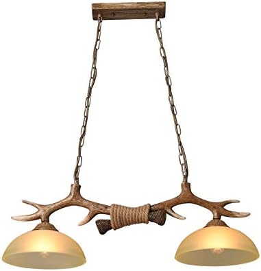 MONIPA-US Retro Antler Chandelier Deer Horn Pendant Hanging Island 2 Light Sunset Glass Shades Resin Cabin Rustic Ceiling Lamp Light Fixture for Living Room Bar Cafe Dining Room USA Stock