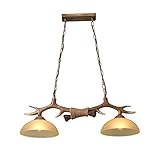 MONIPA-US Retro Antler Chandelier Deer Horn Pendant Hanging Island 2 Light Sunset Glass Shades Resin