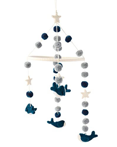 Mud Pie 91010011 Nursery Baby Crib Mobile Wool Nautical Whales- Blue cover