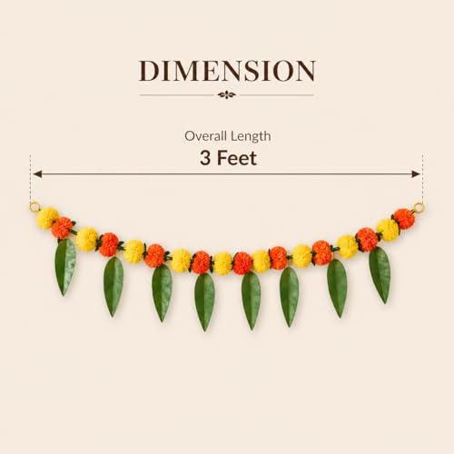 Image of LOVENSPIRE Marigold and Mango Leaf Door Toran (3 Ft.) Traditional Floral Garland Valance for Festival and Pooja Decor, Indian Bandarwal Hanging for Diwali, Weddings, and Housewarming Favors