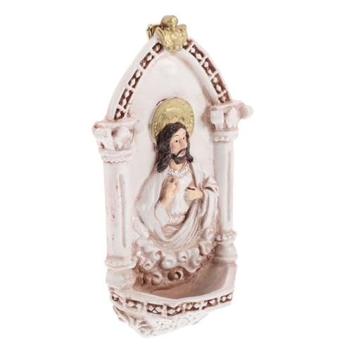 ULTECHNOVO Du Saint-Père Bénitier Catholique Décoration Intérieure Décor Sacré Statue Du Sacré-Cœur De Jésus Résine Blanche