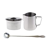 Mehrzweck-Ausgießtopf von 300ml Edelstahl mit stabilem Griff. Mit Skala innen, bequem für Sie, um zu messen und zu verwenden. Es hat ein kleines Mund-Design, hilft Ihnen, liquide zu gießen. Kann für Flüssigkeit und Feststoff, Milch, Schokolade, Kaffee, Sahne, Trinken, Wein usw. sein.