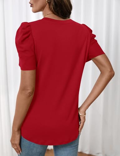 Image of LOMON Spring Summer Tops for Women 2026 V Neck Puff Short Sleeve Tops Fashion Trendy Work Blouses Dressy Casual S-XXL