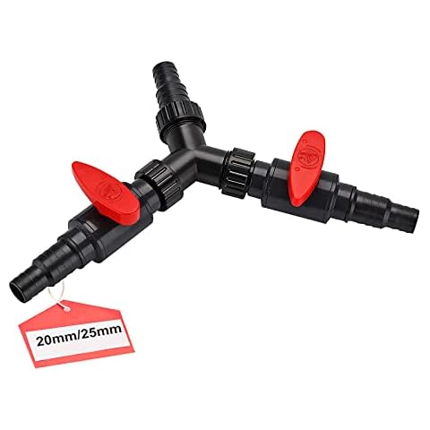 Y-Distributor for Pond Hose Y-Manifold Stepped spout 20 / 25mm (3/4"1") Stopcock Regulation Ball Valve for Pond Pumps and watercourses SunSun Upgrade Cover