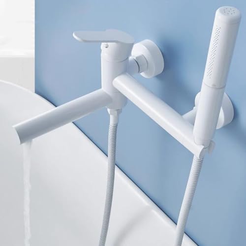 Mitigeur bain douche blanc et laiton pour baignoire moderne - 4