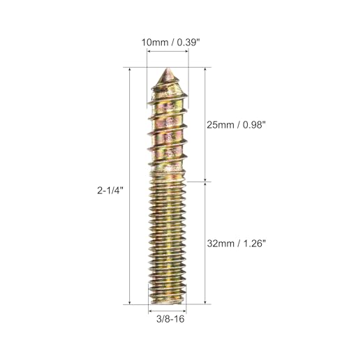 Image of uxcell 3 /8-16x2-1 /4 Hanger Bolts, 8pcs Double Ended Screws Wood Dowel Screws for Furniture
