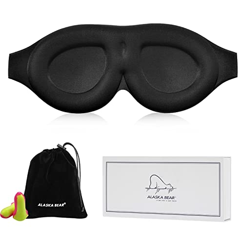 100% Blackout Sleep Mask Most Comfortable Contoured Eye Cups and Nose Covering for Women Men, ALASKA BEAR 3D Pillowy…