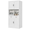 HOSTACK 71 Tall Kitchen Pantry Storage Cabinet Modern Kitchen Hutch Bar Cabinet with Microwave Stand Wood Buffet Sideboard with Hutch Cupboard with Drawers Shelves for Dining Room White