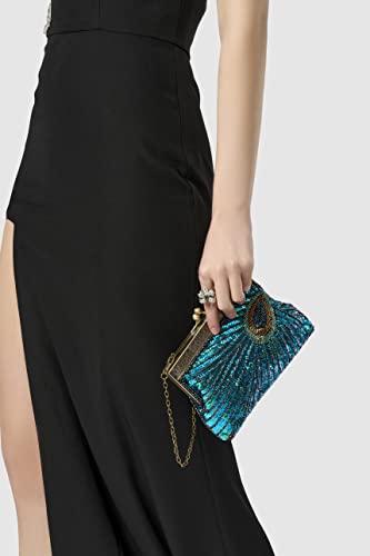 Image of BABEYOND 1920s Flapper Peacock Clutch Vintage Gatsby Sequined Evening Handbag Beaded Bag