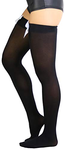 Image of ToBeInStyle Women's Opaque Long Thigh High Stockings w /Decorative Front Satin Bow