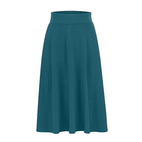 Women's Solid Color A-Line Skirts Elastic High Waist Flare Work Midi Skirts Knee Length Stretchy Skirts Dress2