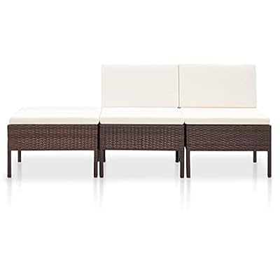 WDSAYREH 3 Piece PE Rattan Patio Lounge Set with Cushions, Brown Poly Rattan Modular Outdoor Seating for Patio