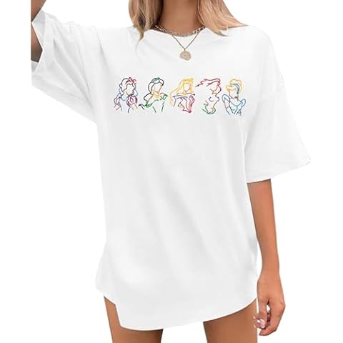 Magical Shirt for Women Embroidered Dress Graphic Oversized T Shirt Women Family Holiday Vacation Tee Tops Snow White Cover