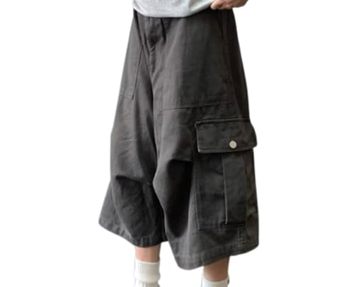 AQMR Y2k Baggy jort for Women high Waist Wide Leg Oversized Cargo Short with Big Pockets Unisex Causal Trendy Capris Pant