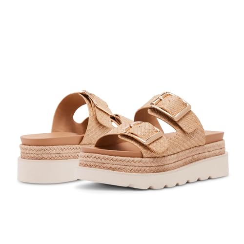 Image of DOEYG Platform Sandals for Women Summer Beach Raffia Slide Sandals Comfortable Casual Woven Straw Sandal with Buckle