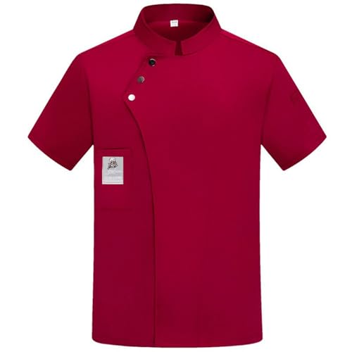 Veste Cuisine Homme avec Boutons-Pression Professionnelle Manches Courtes Unisexe Uniforme de Veste Homme Cuisine pour Restaurant & Hôtel Uniforme De Cuisinier 01-Vin Rouge 3XL