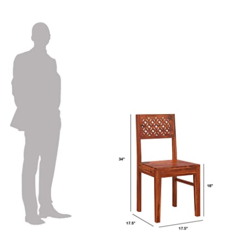 Image of CNC Wooden Dining Chairs Set of 2 for Kitchen & Dining Room, Two Seats, Solid Sheesham Wood, Honey Finish