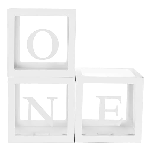 HPLYEL One Boxes for 1st Birthday 3-Pack Balloon Decorations for Baby Shower with ONE Letters for Boys & Girls 1 Year Old Party Backdrop (White)