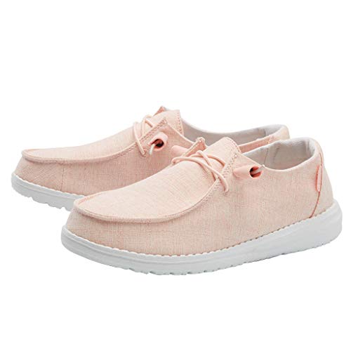 Image of HEYDUDE Women's Wendy Linen Pink Lemonade Size 12 | Women's Shoes | Women's Lace Up Loafers | Comfortable & Light-Weight
