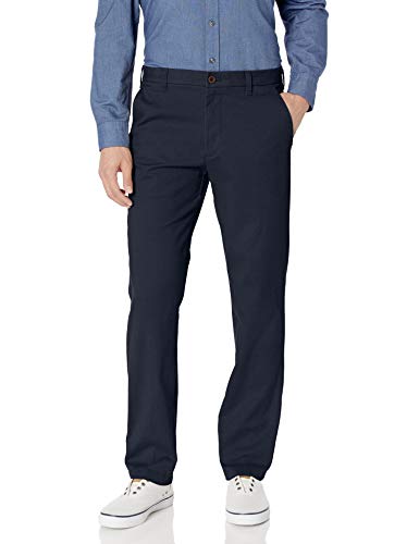 IZOD Men's Performance Stretch Straight Fit Flat Front Chino Pant, Navy, 38W x 32L