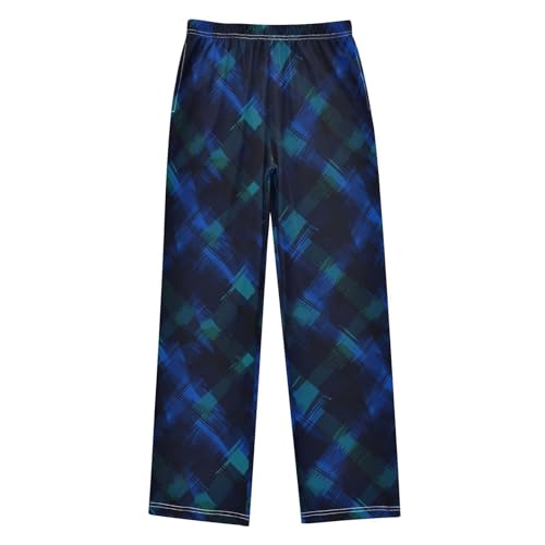 Boys' Pants Blue Black Plaid Long Bottoms Jogger Pants Elastic Waist Trousers with Pockets S-XL