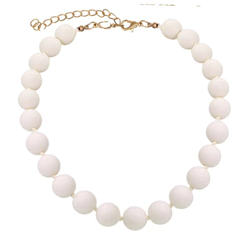 JNF Chunky Turquoise Choker Necklace Women Big Beaded Turquoise Strand Necklaces jewelry (white beaded)