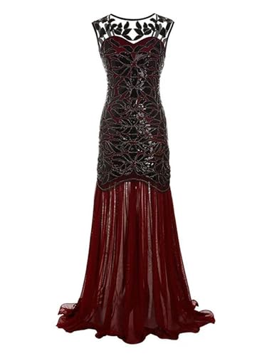 Robe de soirée élégante en maille perlée bordeaux chic
